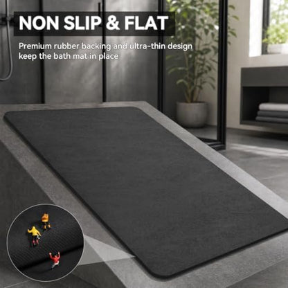 MontVoo -Bath Mat Rug-Rubber Backing Non Slip Quick Dry Absorbent Thin Bathroom Rugs Fit Under Door-Faux Suede Surface Bathroom Floor Mats-Shower Rug for in Front of Bathtub Shower Dark Grey 24"X70"