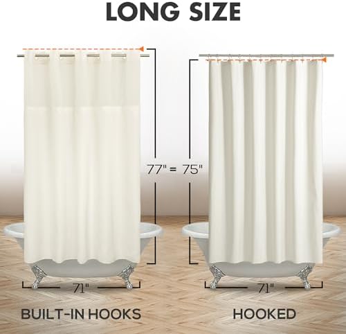 River Dream No Hook Long Shower Curtain with Snap-in Liner, Sand, 71x77