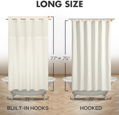 River Dream No Hook Long Shower Curtain with Snap-in Liner, Sand, 71x77
