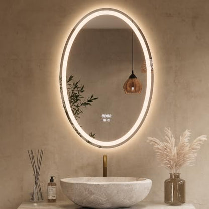 Keonjinn 24" x 36" Oval LED Bathroom Mirror with Frontlit and Backlit