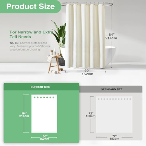 Dynamene Stall Waffle Shower Curtain 256 GSM Heavy Fabric 60x84 Cream/Ivory
