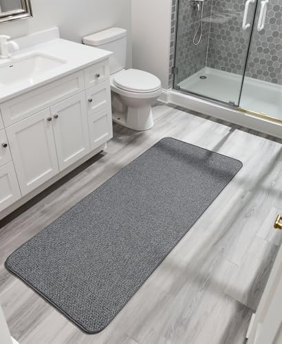 Bosap Bath Mat,Ultra Thin Bathroom Runner Rugs,Large Bath Mats for Bathroom,Quick Dry,Non-Slip,Machine Washable,Low Pile,Bath Rug,Shower Outside,Sink,Home Decor Accessories.Dark Grey,2'x6'(24x72inch)