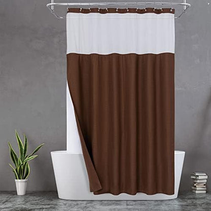 N&Y HOME Waffle Weave Shower Curtain with Snap-in Liner Set Brown, 71x72
