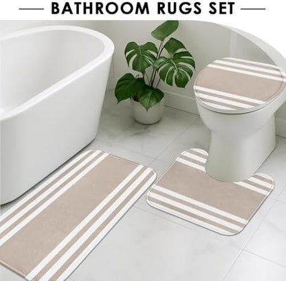 Bathroom Sets with Shower Curtain and Rugs, 4 Pcs, Striped