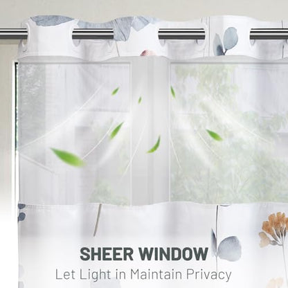 WITHLOC No Hook Floral Shower Curtain with Liner, Blue Beige, 71x74