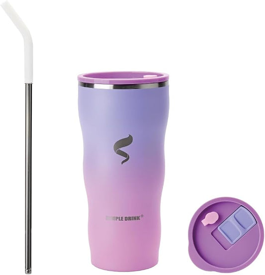 30 oz Stainless Steel Insulated Tumbler with Straw and Lid, Double Wall Vacuum Travel Cup, Spill Resistant, Fits Most Cup Holders, for Water, Iced Coffee and Hot Drinks, Lavender Ombre