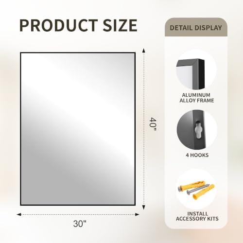 FICTOR Bathroom Vanity Mirror for Over Sink, 30" x 40", Black