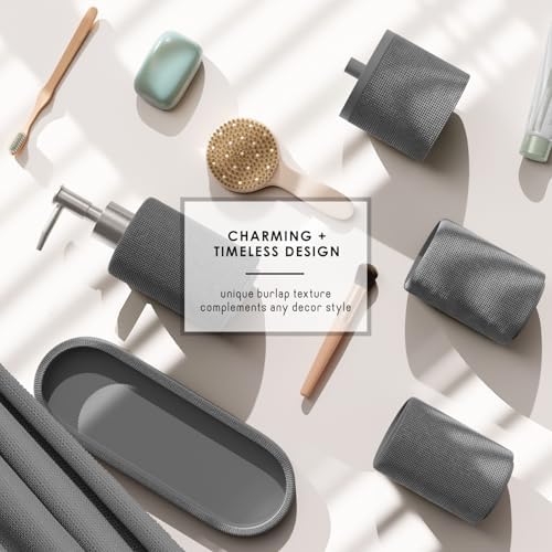 Clara Clark Bathroom Set - Grey Bathroom Accessories Set, 19PC Bathroom Accessory Set, Bathroom Sets with Shower Curtain Set, Soap Dispenser & Toothbrush Holder