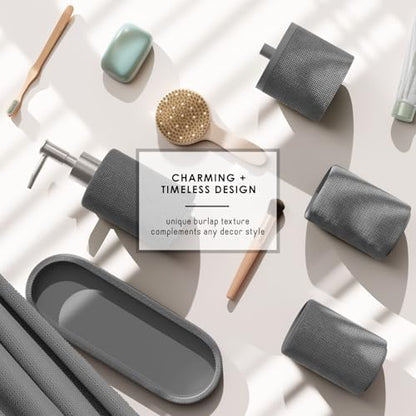 Clara Clark Bathroom Set - Grey Bathroom Accessories Set, 19PC Bathroom Accessory Set, Bathroom Sets with Shower Curtain Set, Soap Dispenser & Toothbrush Holder