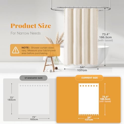 BTTN 54 x 72 Boho Linen Heavy Duty Cloth Shower Curtain Set, Cream/Beige
