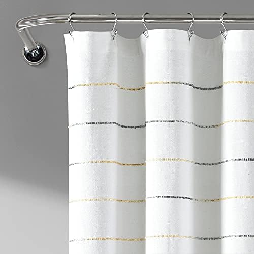 Lush Decor Ombre Stripe Yarn Dyed Cotton Shower Curtain, 72" W x 72" L, Yellow & Gray - Fabric Shower Curtains - Striped Bathroom Curtain - Farmhouse & Coastal Decor