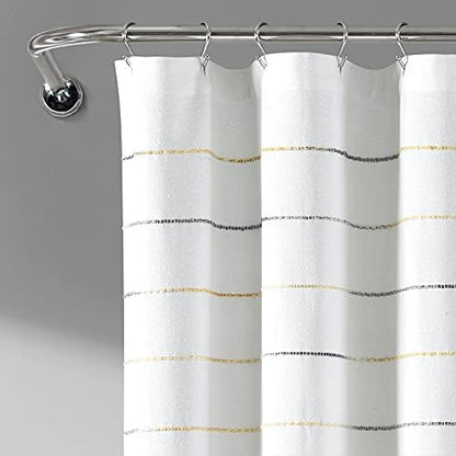 Lush Decor Ombre Stripe Yarn Dyed Cotton Shower Curtain, 72" W x 72" L, Yellow & Gray - Fabric Shower Curtains - Striped Bathroom Curtain - Farmhouse & Coastal Decor