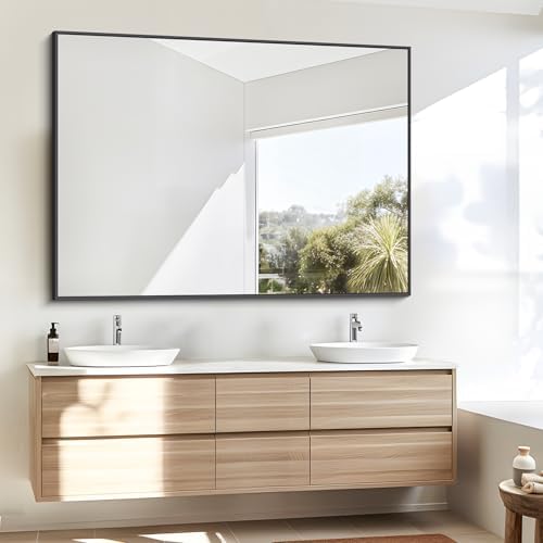 BONEWEI Bathroom Mirror,36x48 inch Large Wall Mirror for Bathroom Wall Mounted Black Rectangle Corner Mirrors,Black Bathroom Mirror for Living Room,Farmhouse,Bedroom Entryway,Horizontal/Vertical