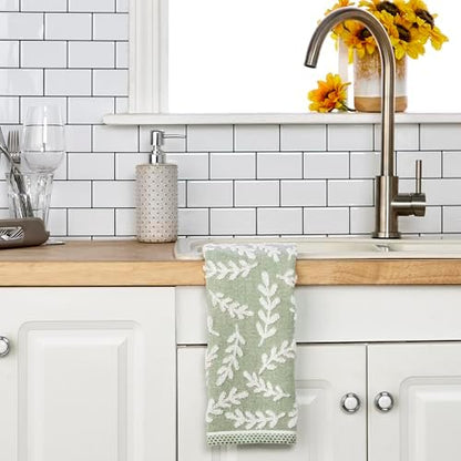 SKL Home Leaf Sprig Hand Towel Set-2pc, 100% Cotton, Reversible, Sage