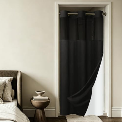 SORTTO No Hook Slub Shower Curtain with Liner, 36x74, Black