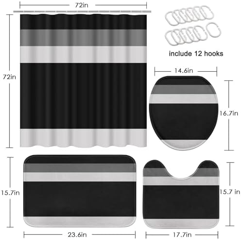 Geometric Bathroom Sets with Shower Curtain and Rugs, 4 Pcs,