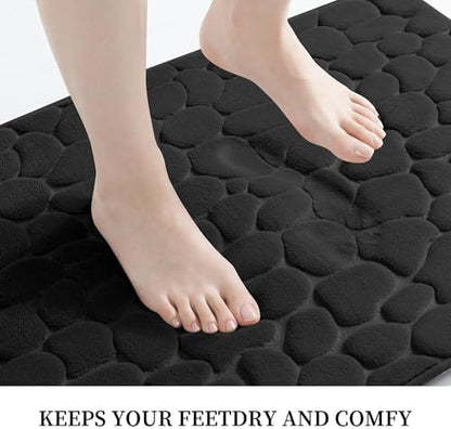 YIHOUSE Bathroom Mat Rug, Memory Foam Bath Mat, Non-Slip Bathroom Floor Mats, Cobblestone Bath Mats Absorbent Bath Rugs Washable Quick Dry (17x24,Black)
