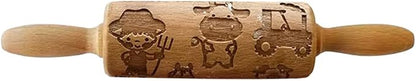 Embossed Rolling Pin for Baking, Wooden Decorative Embossing Cookie Roller for Kitchen(Type A07)