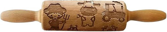 Embossed Rolling Pin for Baking, Wooden Decorative Embossing Cookie Roller for Kitchen(Type A07)