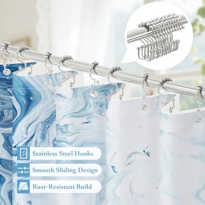 3 in 1 Blue Marble Shower Curtain Set with PEVA Liner & 12 Hooks, 36 x 72