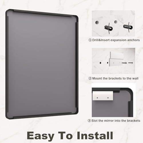 24x36 Inch Black Metal Framed Mirror for Bathroom, Matte Black Vanity Mirror, Rounded Rectangle Bathroom Mirror, Anti-Rust, Shatterproof (Horizontal/Vertical)