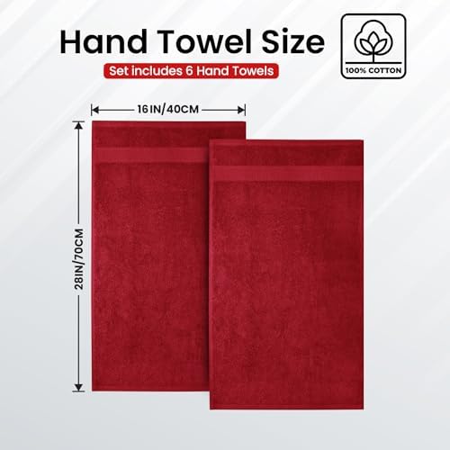 Infinitee Xclusives 100% Cotton Hand Towels for Bathroom - Set of 6