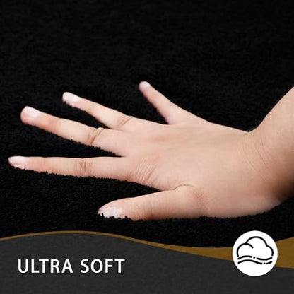 MINIDEAR Bathroom Rugs 60x24 Black - Thick Memory Foam Bath Mat, Ultra Soft & Plush Fluffy, Non-Slip, Quick Dry, Absorbent Washable Floor Microfiber Mat for Tub, Home Decor Accessories