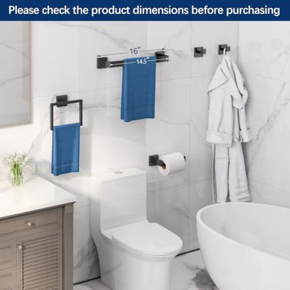 Gypie Bathroom Hardware Accessories Set, 5-Piece 16In Black Wall Mounted
