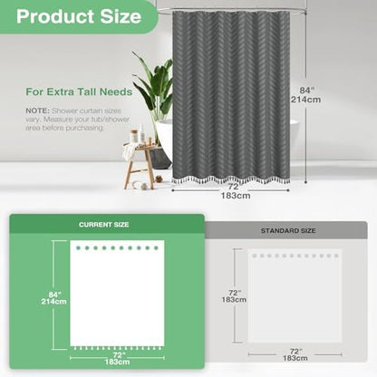 Dynamene Extra Long Boho Shower Curtain Tufted Chevron 72x84 Charcoal Grey