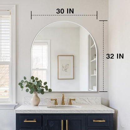 FICTOR 30" x 32" Arched Bathroom Vanity Mirror for Over Sink, Silver