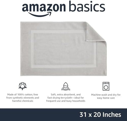 Amazon Basics Banded Bathroom Bath Rug Mat, 100% Cotton, 31 x 20 inches, Soft Silver (Pack of 2)
