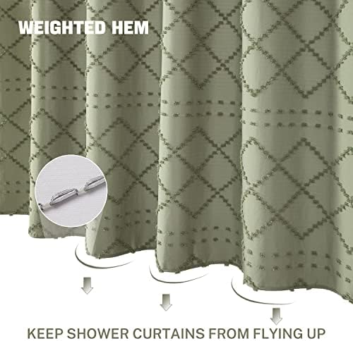 Siiluminisoy Sage Green Boho Shower Curtain, 60 x 72 Tufted Chevron Textured Striped Modern Farmhouse Minimalist Cloth Shower Curtain for Bathroom