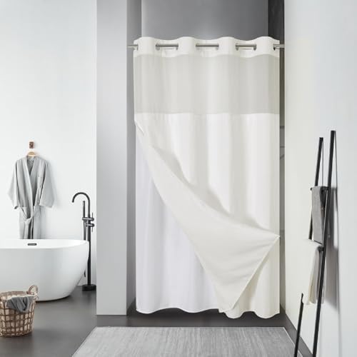 eachope No Hook Waffle Shower Curtain with Snap-in Liner, 54x80 Inch, Cream