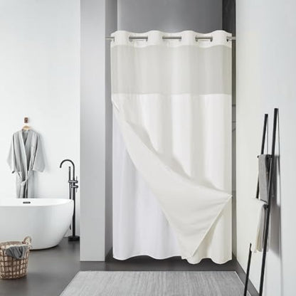 eachope No Hook Waffle Shower Curtain with Snap-in Liner, 54x80 Inch, Cream