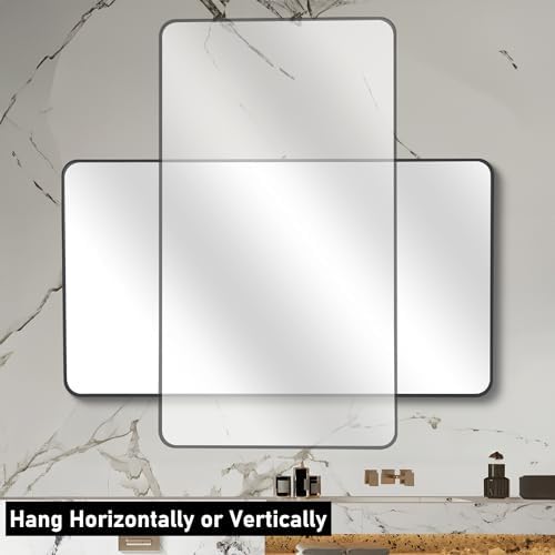 DESBING 36" x 48"Bathroom Mirror, Matte Black Wall Mirror with Metal Frame, Decorative Rectangular Vanity Mirror for Bedroom Bathroom Living Room Entryway (Horizontal/Vertical)