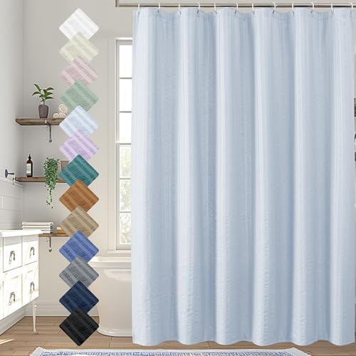 Aiyufeng Glacier Blue Shower Curtain for Bathroom, Embossed Textured Fabric Shower Curtain for Bathroom - Soft Cloth & Hotel Spa, Machine Washable, 72X96,Glacier Blue