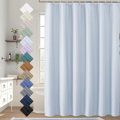 Aiyufeng Glacier Blue Shower Curtain for Bathroom, Embossed Textured Fabric Shower Curtain for Bathroom - Soft Cloth & Hotel Spa, Machine Washable, 72X96,Glacier Blue