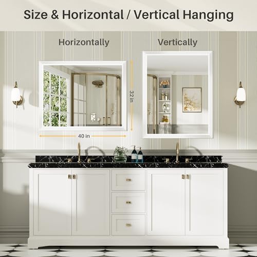 Briivue Bathroom Wall Mirror, White Metal Frame, 40x32 Inch