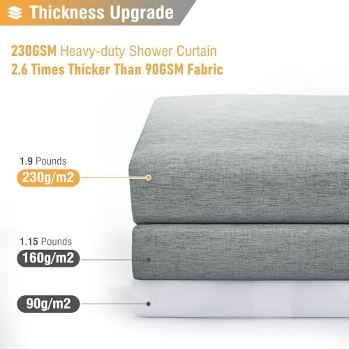 BTTN 72x80 Linen Textured Waterproof Fabric Shower Curtain Set, Grey/Gray