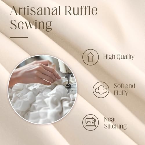Ruffle Farmhouse Shower Curtain, Cream Vintage Shower Curtains for Bathroom Fabric Cute Rustic Cloth, 72" W X 78" L Inch