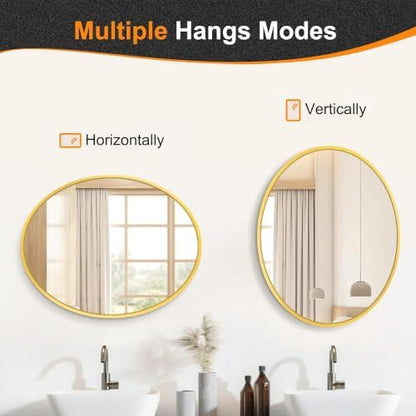 Delma 28x22 Gold Oval Bathroom Mirror for Over Sink, Aluminum Frame