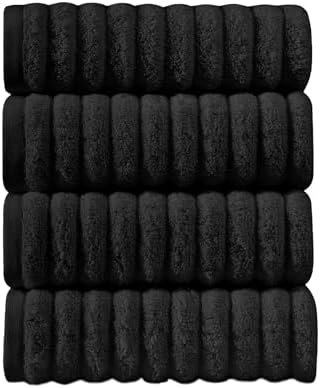 Elegant Comfort Luxury 100% Turkish Cotton Corduroy Ribbed 4 Pack Hand Towel Set 16 x 28 Inch - Absorbent, Super Soft, Quick Dry, Premium Towels for Bathroom, Gym, Spa and Hotel Use, Black
