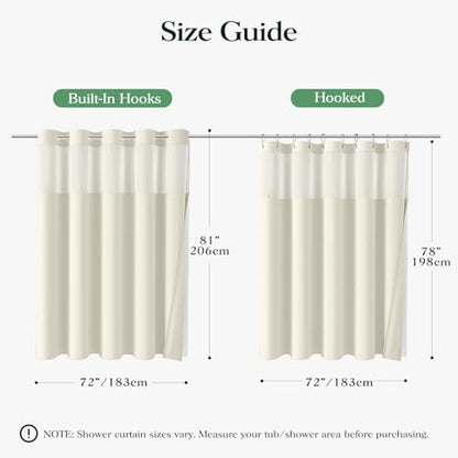 Dynamene Cream Hook Free Waffle Shower Curtain & Snap-in Fabric Liner,72x81