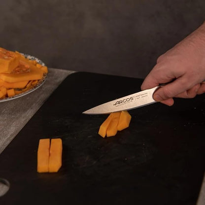 Arcos Forged Vegetable Knife Stainless Steel 5 Inch. Ergonomic Polyoxymethylene POM Handle & Special Silk Silver Blade 130 mm. Series Manhattan. Black Color.