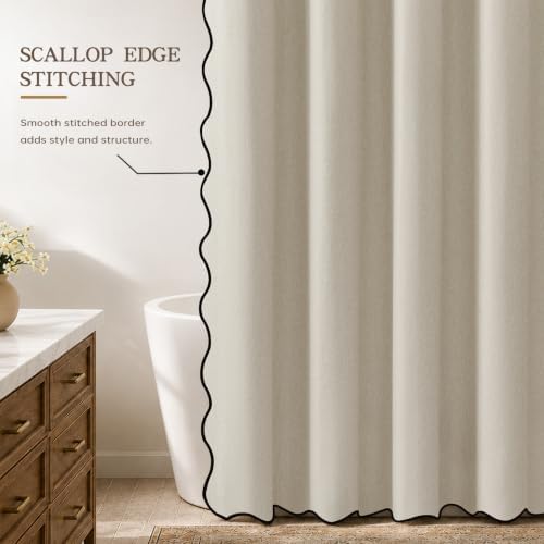 Furlinic Waterproof No Hook Shower Curtain Beige Extra Wide 96x75 Scalloped