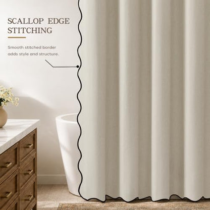 Furlinic Scalloped No Hook Shower Curtain Fabric Cute Beige Modern 48x75