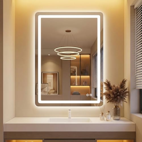 LED Bathroom Mirror with Lights, 24 x 36 Lighted Vanity Wall Mirror