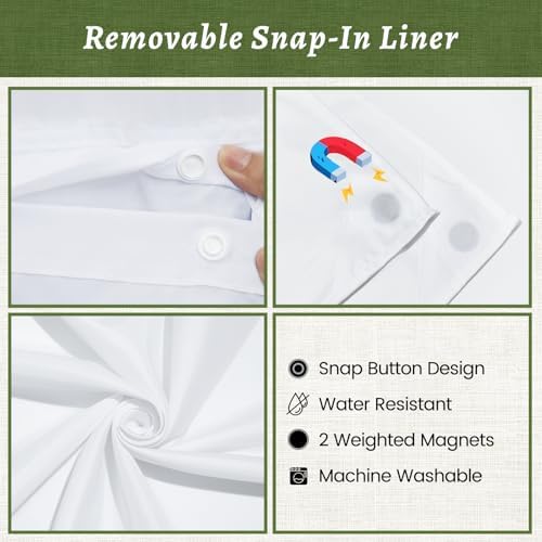 WONICY No Hook Shower Curtain with Snap-in Liner, Sage Green, 71 x 74