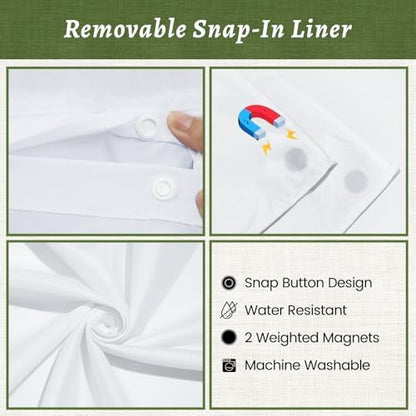 WONICY No Hook Shower Curtain with Snap-in Liner, Sage Green, 71 x 74