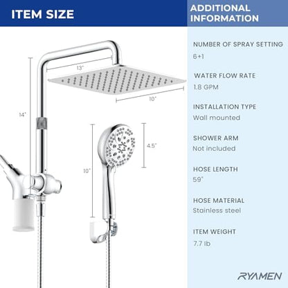 Ryamen Upgraded Filtered Shower Head with Handheld, 10 inch Rain Showerhead